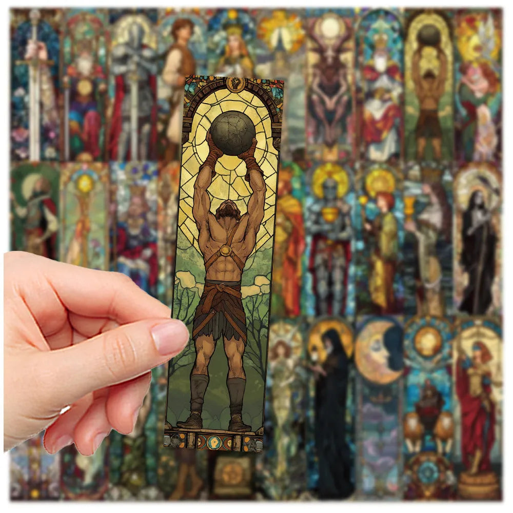 Thirty painted glass tarot paper bookmarks with cute designs arranged in set