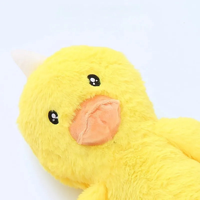 Golden retriever plush dog toy with pink or yellow colour options showing rattle paper sound elements