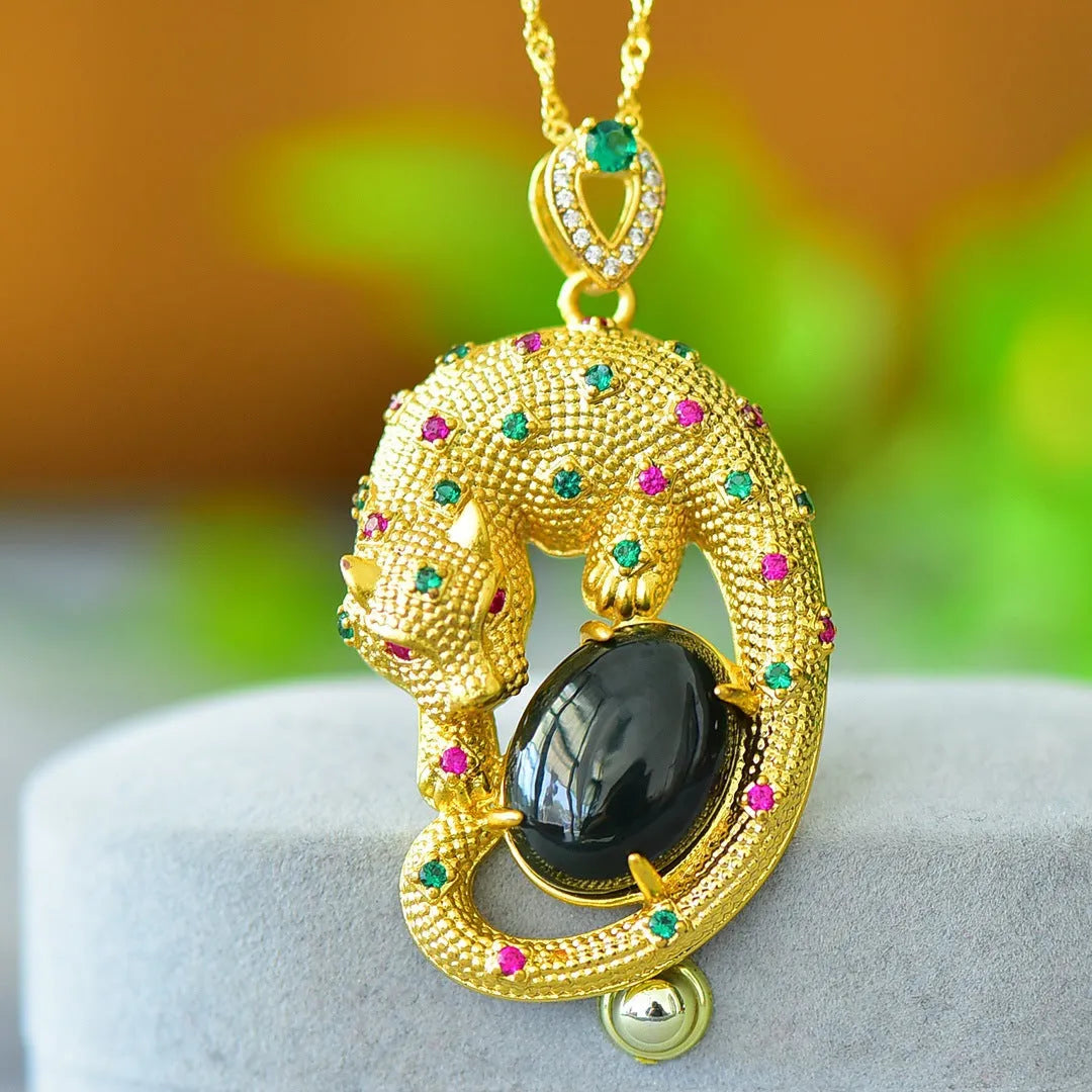 Modern natural Hetian grey jade pendant with copper inlay and ink-blue jade accents on a necklace chain.