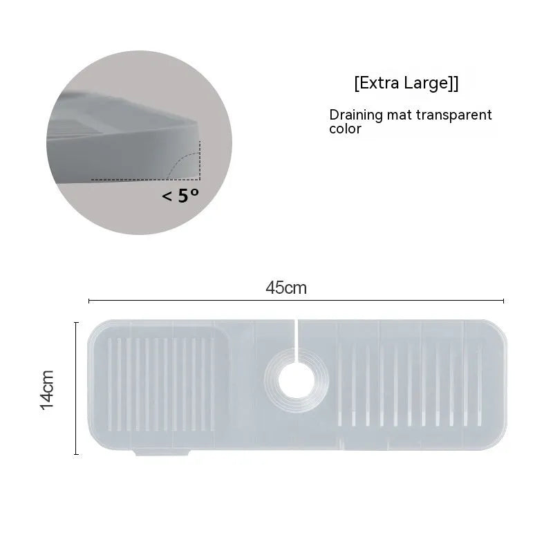 Silicone faucet splash guard pad in beige colour with sloped design and visible drain channels