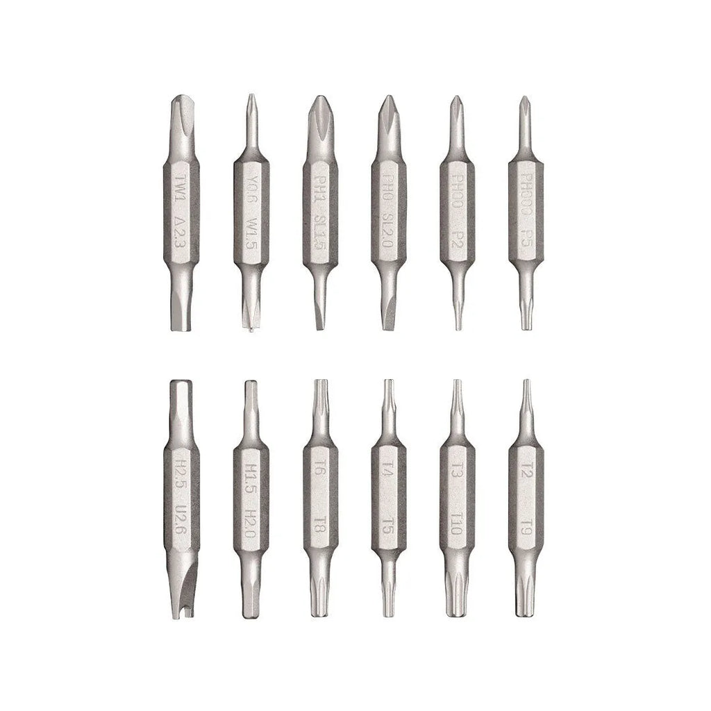24-in-1 aluminium magnetic screwdriver set for electronics repair in black, green, or red.