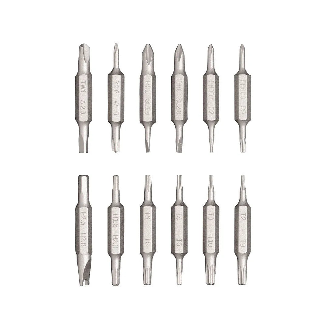 24-in-1 aluminium magnetic screwdriver set for electronics repair in black, green, or red.