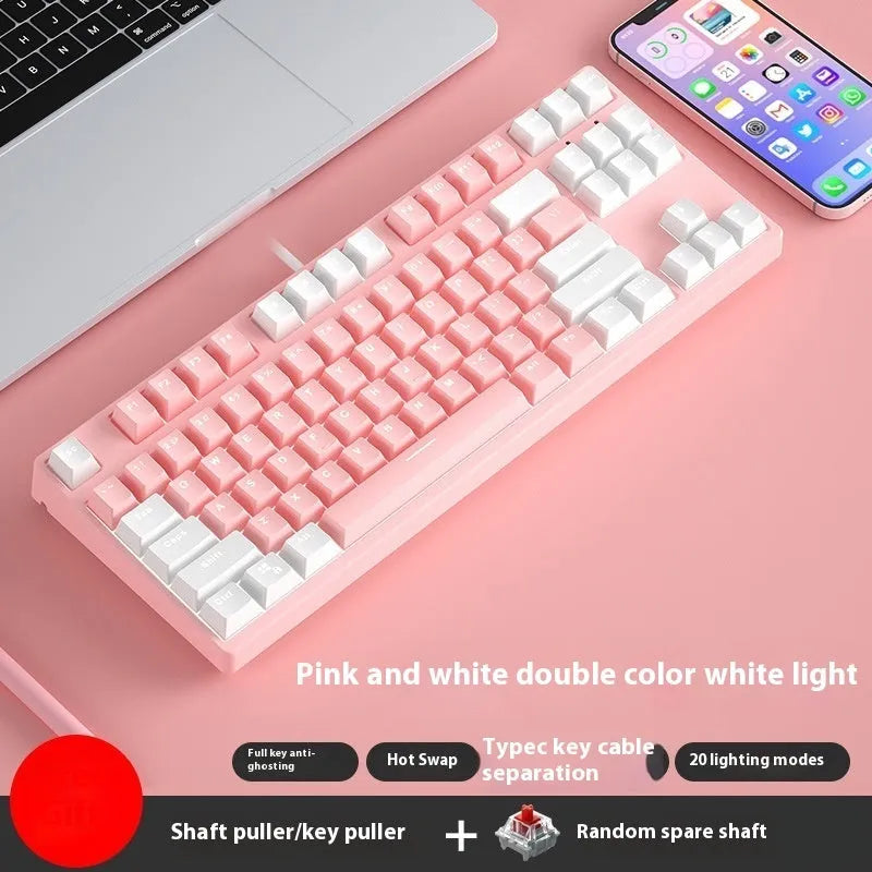 87-key wired mechanical keyboard with hot-swappable switches showing two-tone colour options