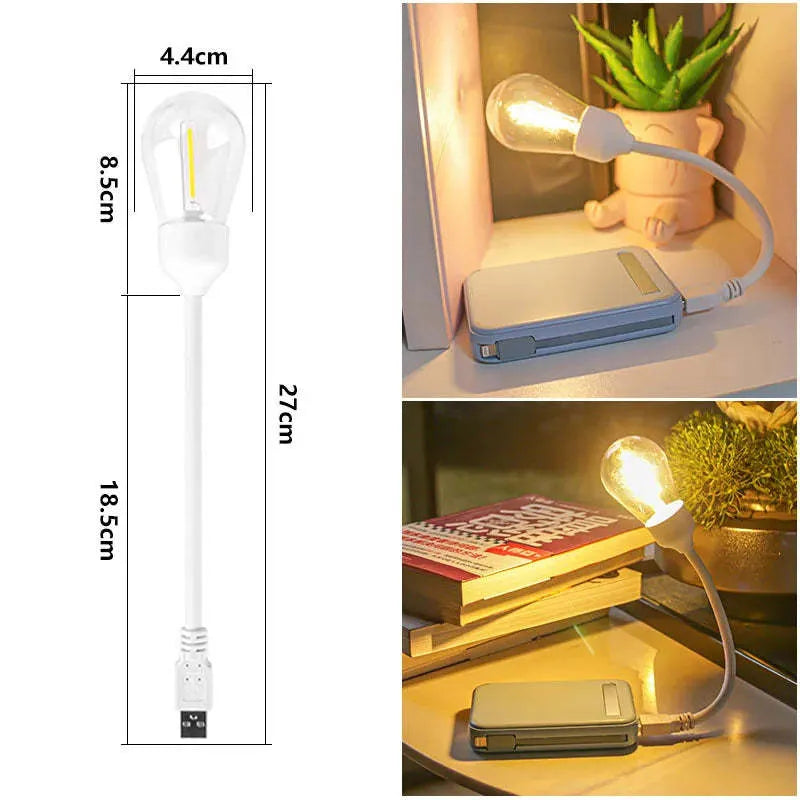 USB rechargeable folding tungsten night light with S14 bulb showing warm 2700K illumination