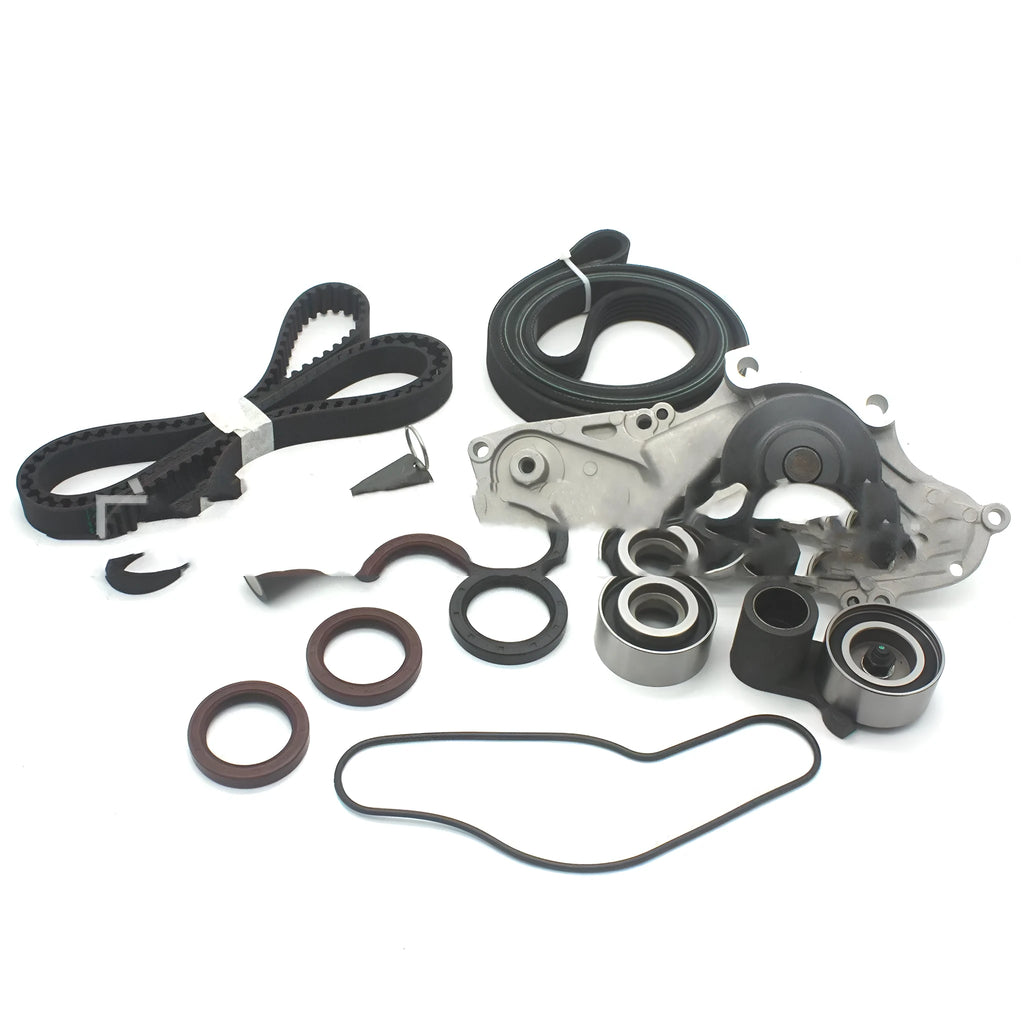 Metal belt and water pump component assembly kit for commercial truck engines