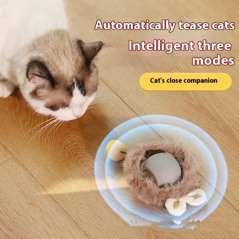 Silicone rolling ball cat toy in red, green, and grey plush cat ball colours