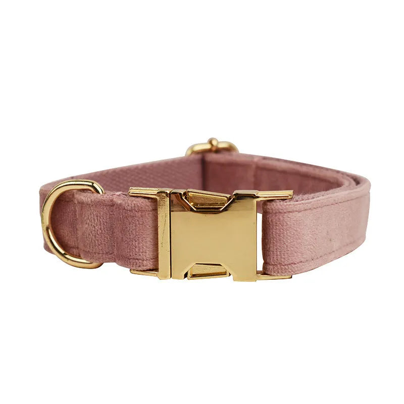 Light purple pink velvet dog collar set with leash, bowknot, and vest for small to medium dogs