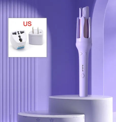 Automatic hair curler with 32mm barrel in white and purple colour scheme with wired power cord