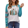Sky blue Halloween T-shirt with 3D printed pumpkin design, long sleeves and regular fit