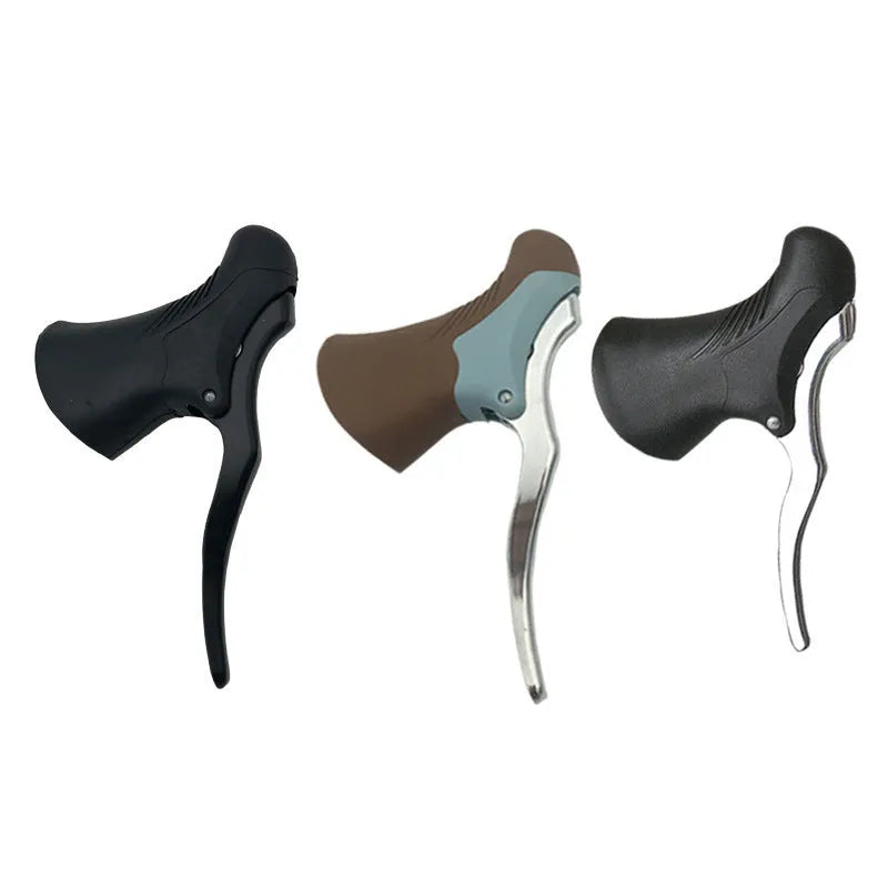 Aluminium alloy road bicycle brake handle pair in black or black silver, for 22.2mm and 23.8mm handlebars.