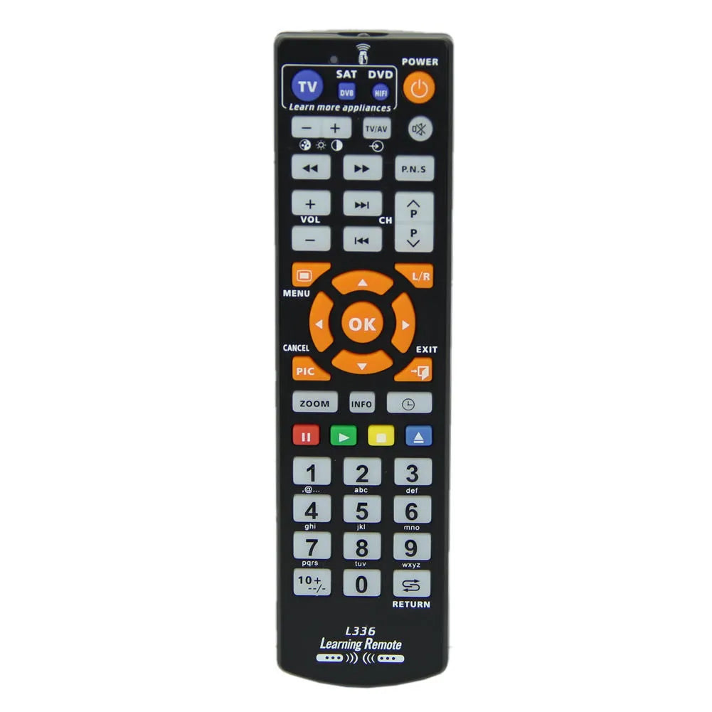 L336 black universal learning remote control for television and audio equipment with 8 metre range