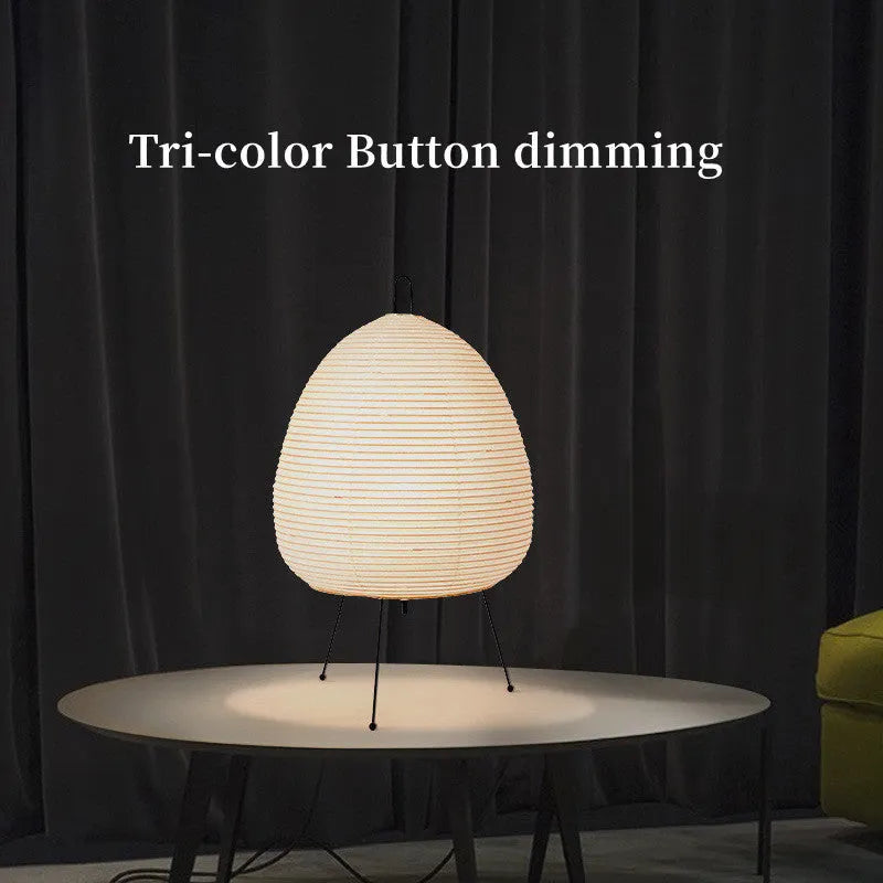 Japanese style handmade rice paper table lamp with aluminium base and dimmable lighting