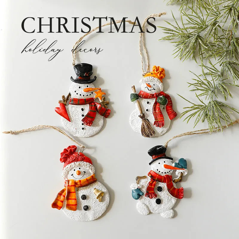 Resin Christmas pendant in snowman, gingerbread man, or elderly man style for festive hanging display