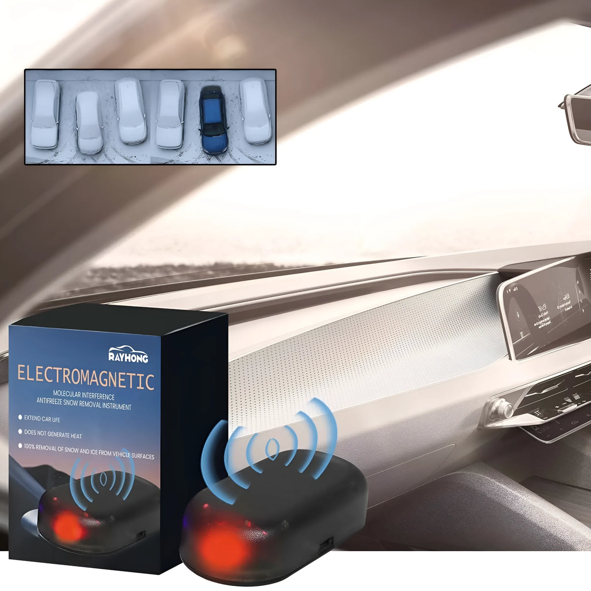 Black car snow removal deicer tool with special glass construction, 5cm long.