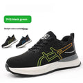 Black-blue anti-smashing safety shoes with breathable mesh construction and low cut design