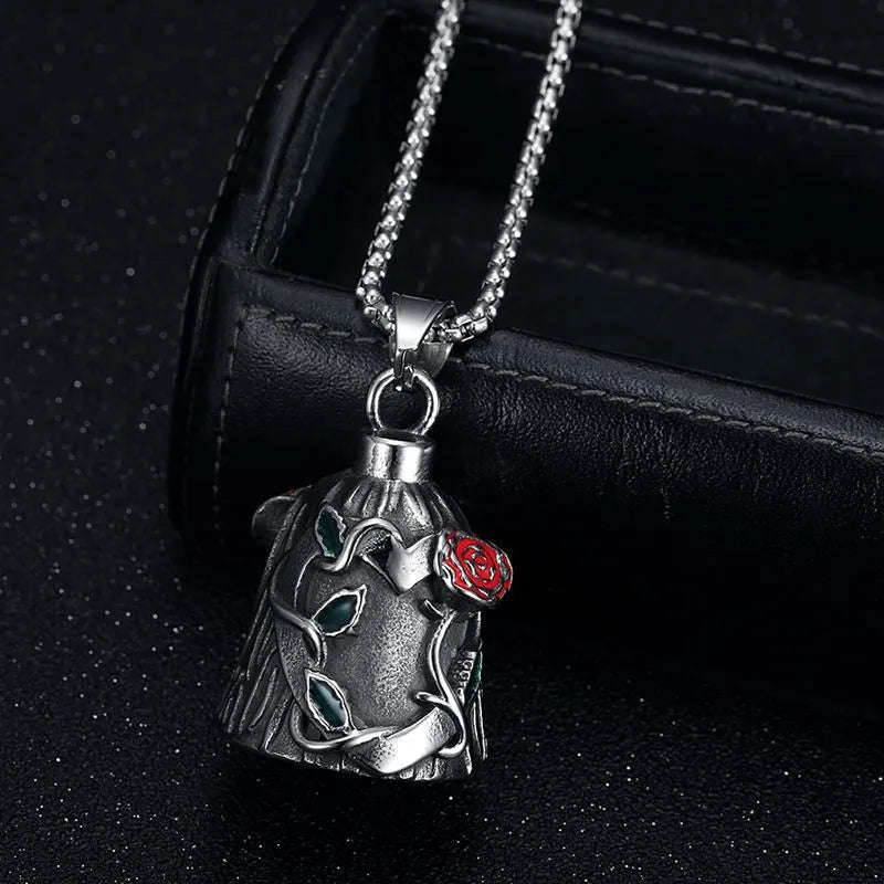 Titanium steel motorcycle lucky bell with polished vintage finish and double-sided epoxy rose design