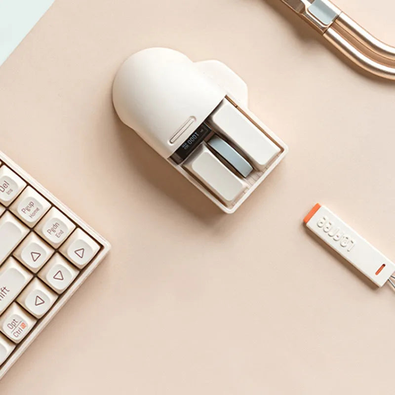 Tofu coloured three-mode wireless mouse with ergonomic shape and seven buttons