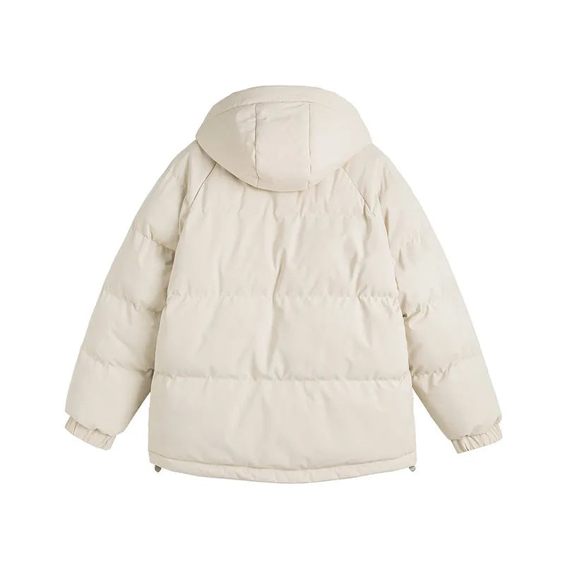 Loose winter cotton-padded coat in mustard yellow colour with side seam pockets