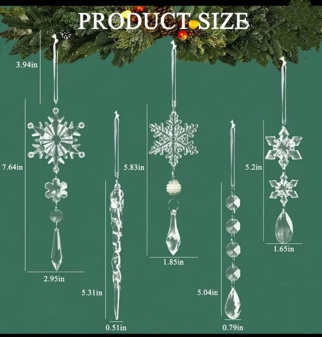 10pcs clear acrylic ice cone Christmas tree ornaments with ribbon for Xmas ceiling and home decor