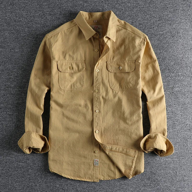 Men's retro British style cotton long sleeve shirt in solid white colour with regular fit