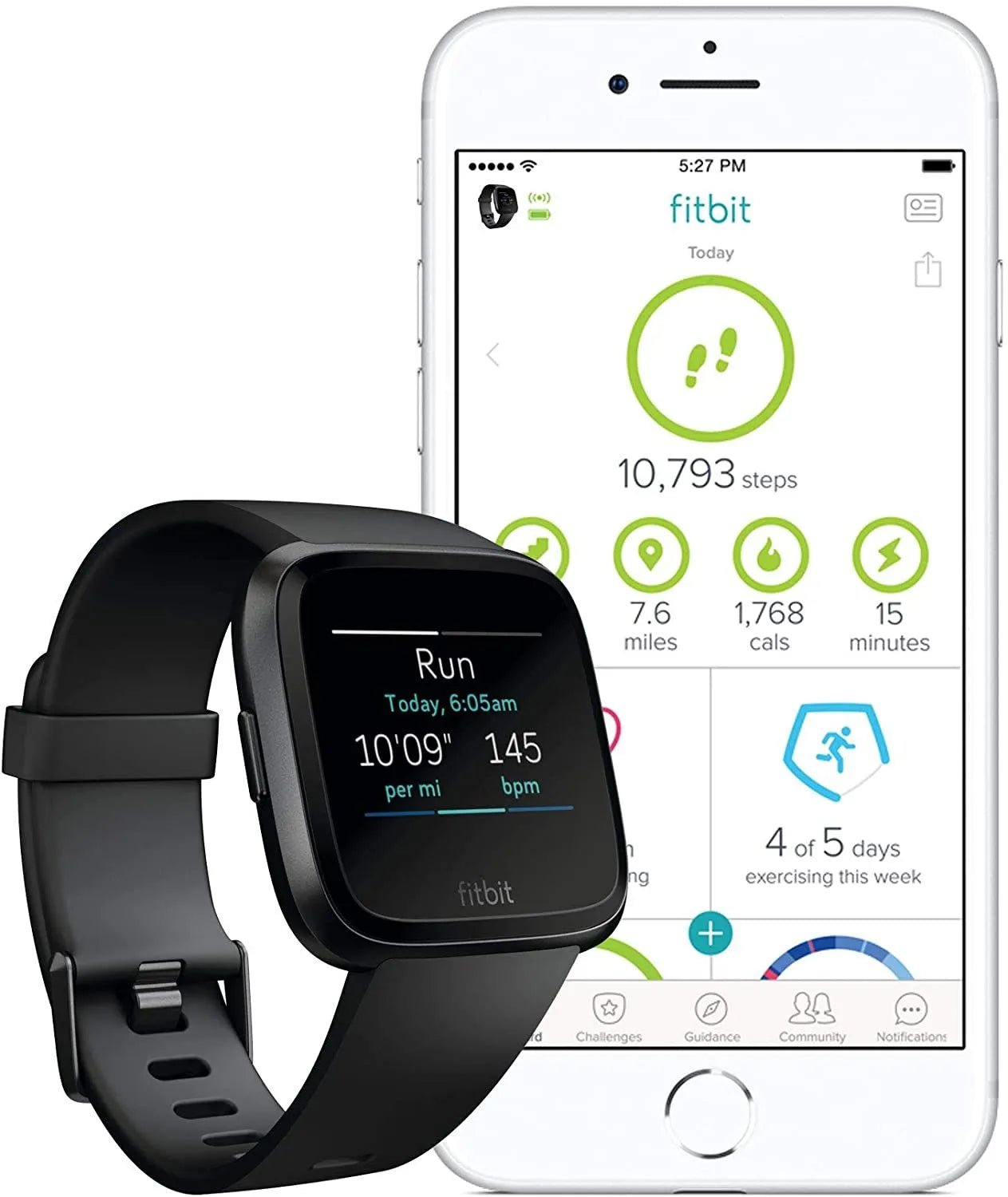 Black smart watch with heart rate monitoring on silicone wrist strap showing 1.4 inch screen