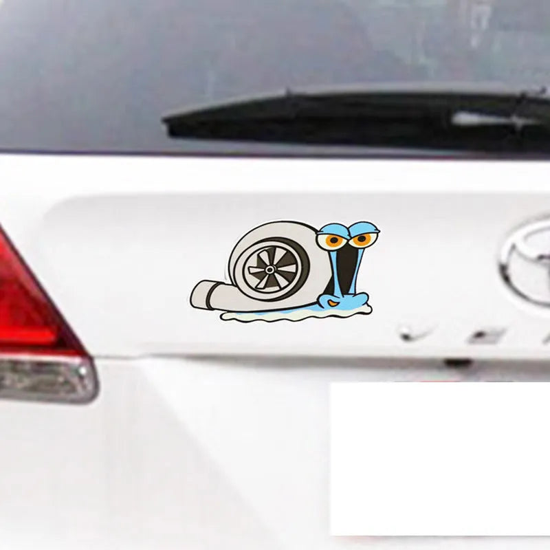 Cartoon snail reflective car bumper sticker measuring 12cm by 8cm