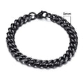 Six-sided geometric gold Cuban link chain metal bracelet showing multiple width and colour options