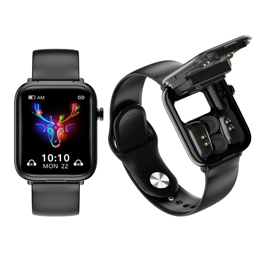 Black zinc alloy smartwatch with Bluetooth headset showing 1.69-inch touchscreen display