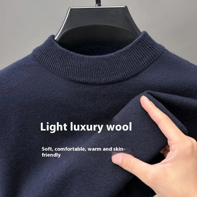Men's solid colour half turtleneck knitwear pullover in fine wool yarn