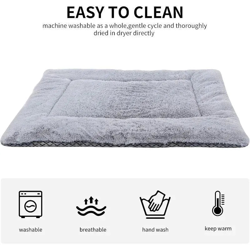 Washable plush dog bed mat and cat cushion in grey navy blue, grey, light grey, khaki, or khaki pink, sizes S M L