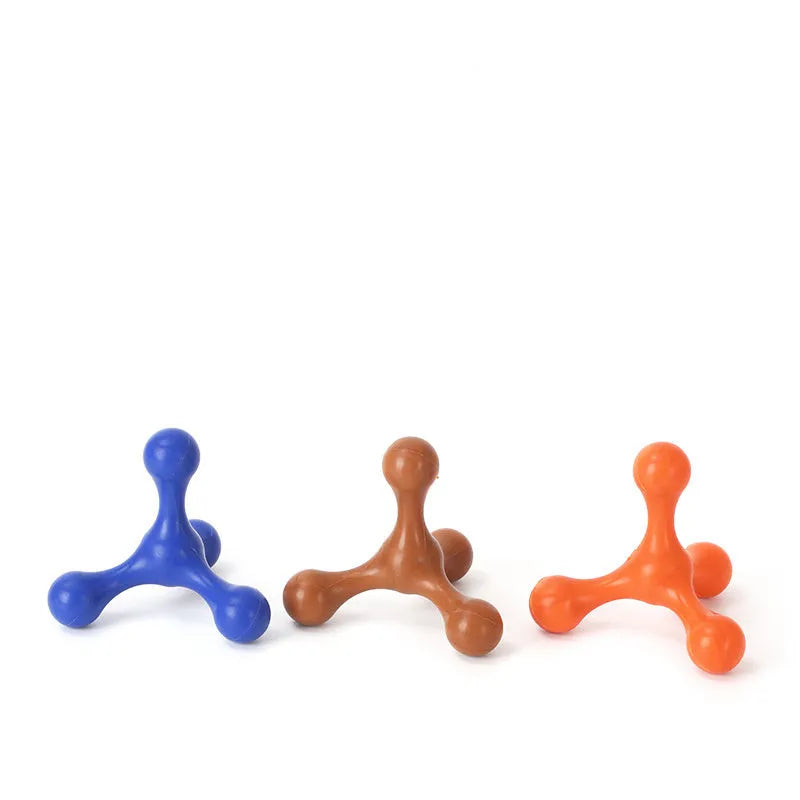 Silicone three-leg chew toy for small medium dogs in assorted colours