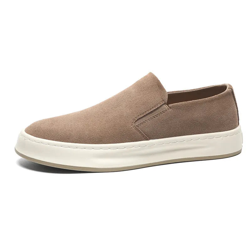 Men's grey and apricot casual shoes with PU upper, round toe and mid-heel