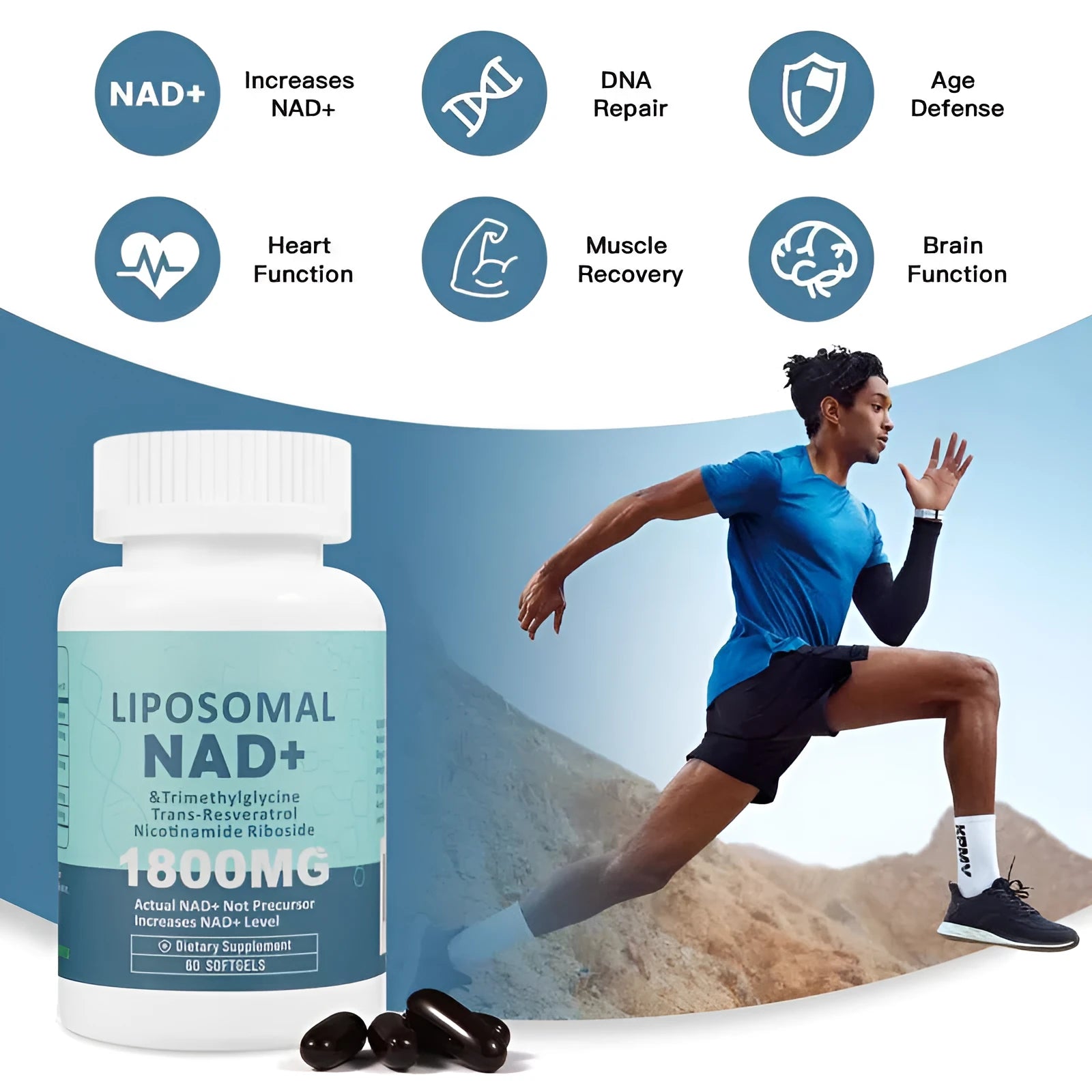 Nicotinamide mononucleotide NMN gel capsule supplement bottle with 60 or 120 piece packaging options