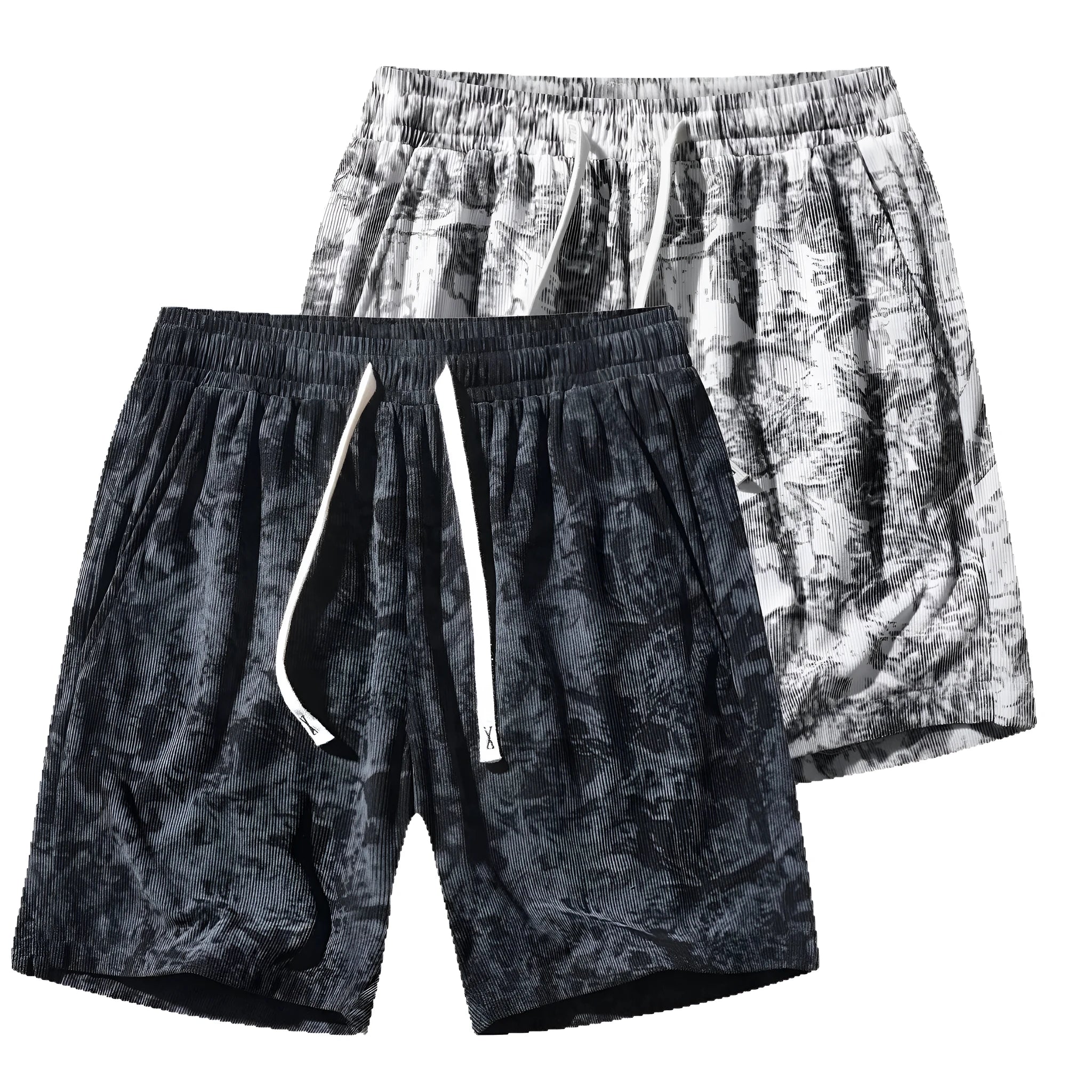 Men's camouflage pattern athletic shorts in corduroy fabric with elasticated waistband