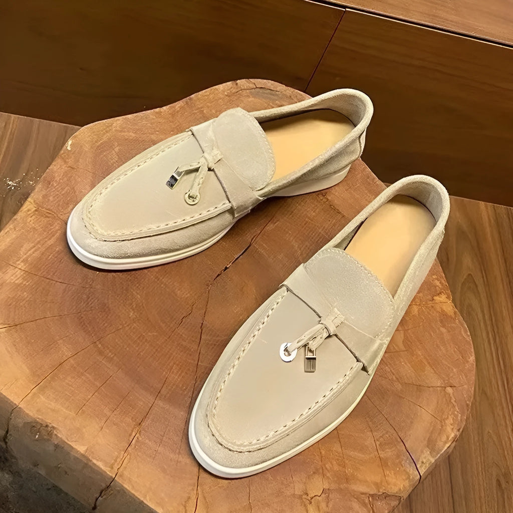 Gommino style slip-on casual loafers with round toe and rubber sole in assorted colours