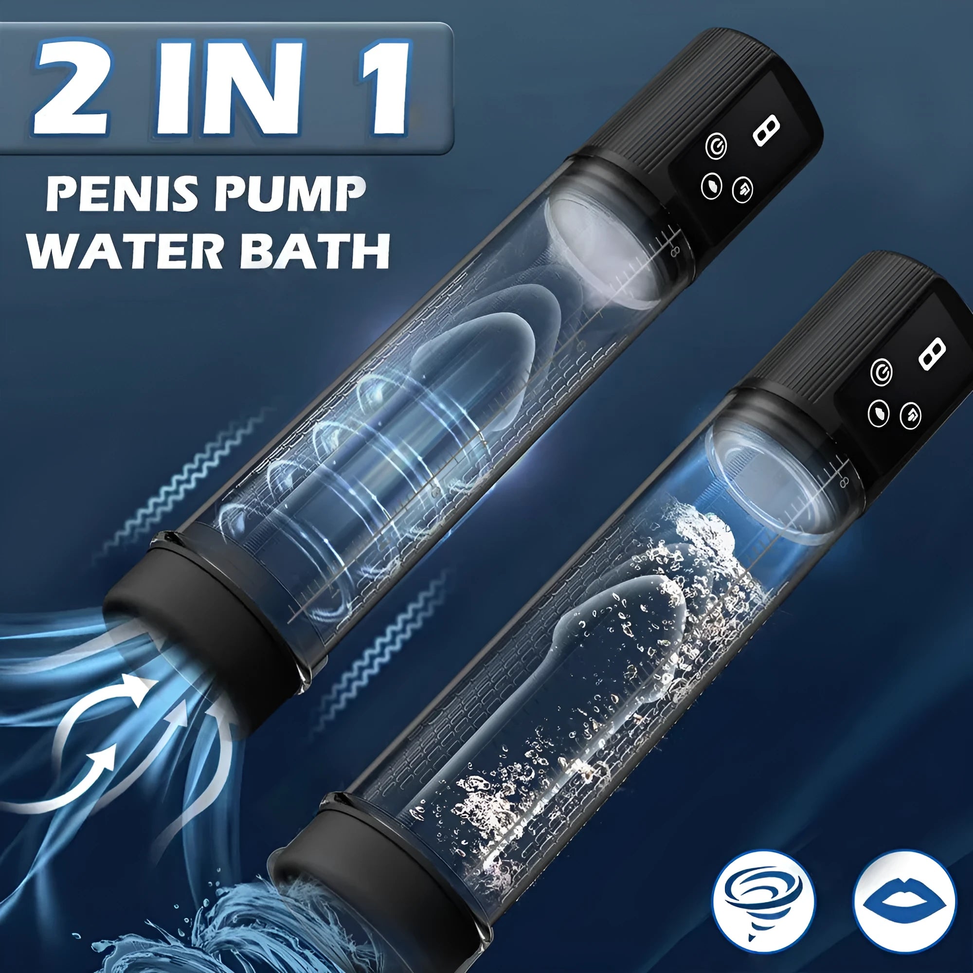 Men's masturbation device with electric training pump in diqiao colour, made from ABS and TPE plastic.