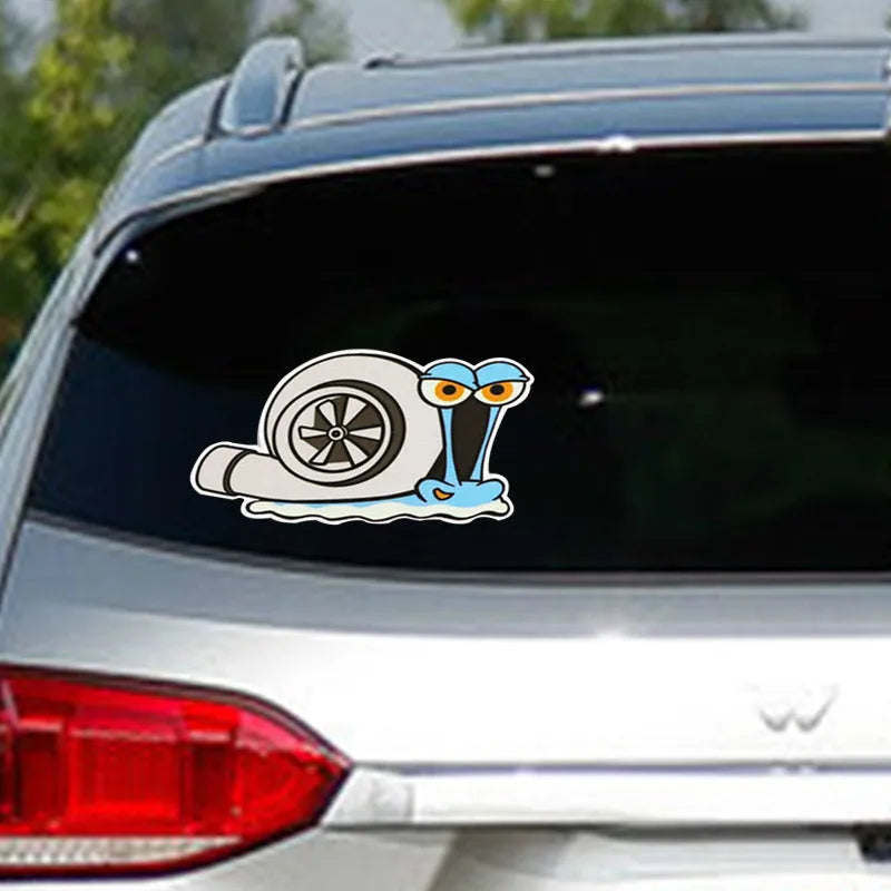 Cartoon snail reflective car bumper sticker measuring 12cm by 8cm