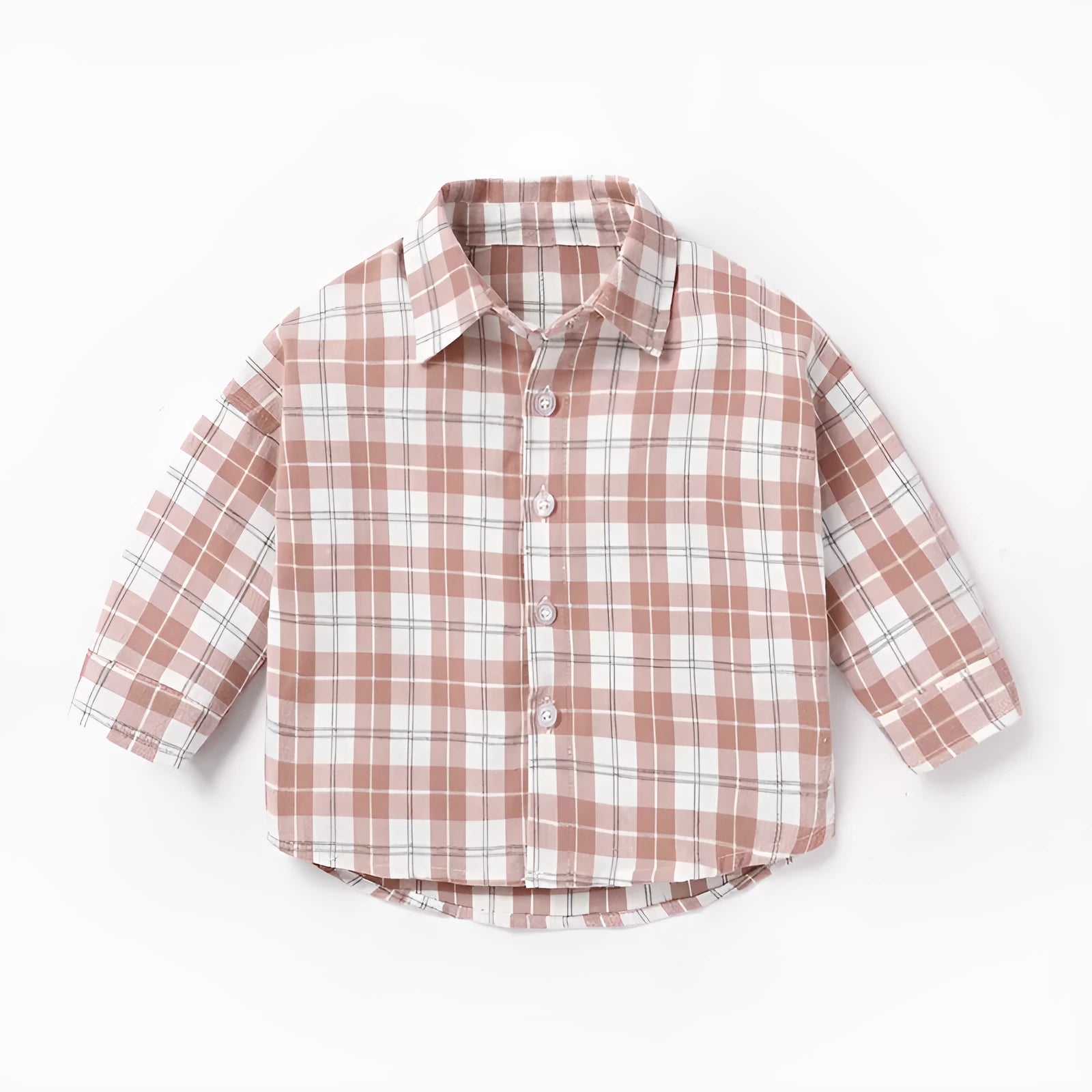 Boy's cotton lattice pattern shirt with long sleeves in khaki colour
