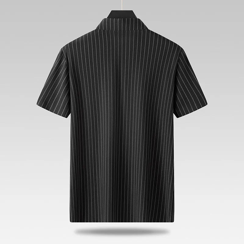 Men's plus size square collar striped ice silk casual shirt in loose fit