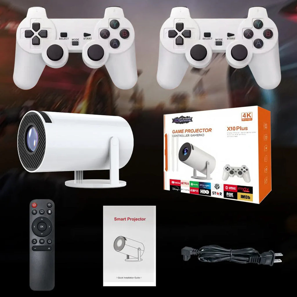 White X10 PLUS portable home smart wall projection game machine with gamepad and remote control