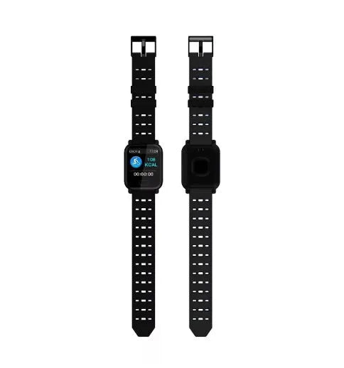 A6 smart bracelet with colour screen and silicone strap in black, blue, or orange on a wrist