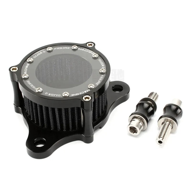 CNC aluminium motorcycle air filter with transparent glass cover for Harley Sportster, black and red filter element options