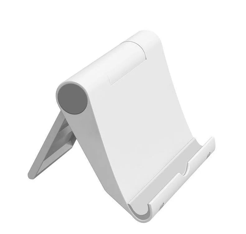 Black PE folding tablet stand holding a mobile phone at an adjustable angle