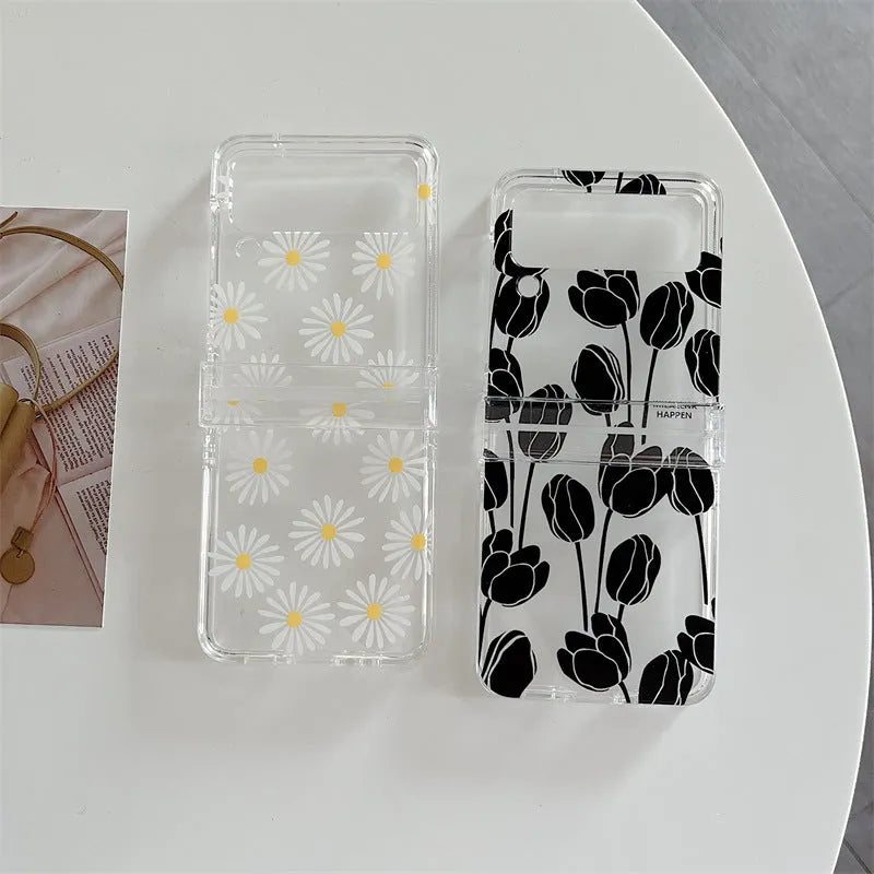 Flower design phone case for Samsung Galaxy Z Flip foldable phone in daisy colour