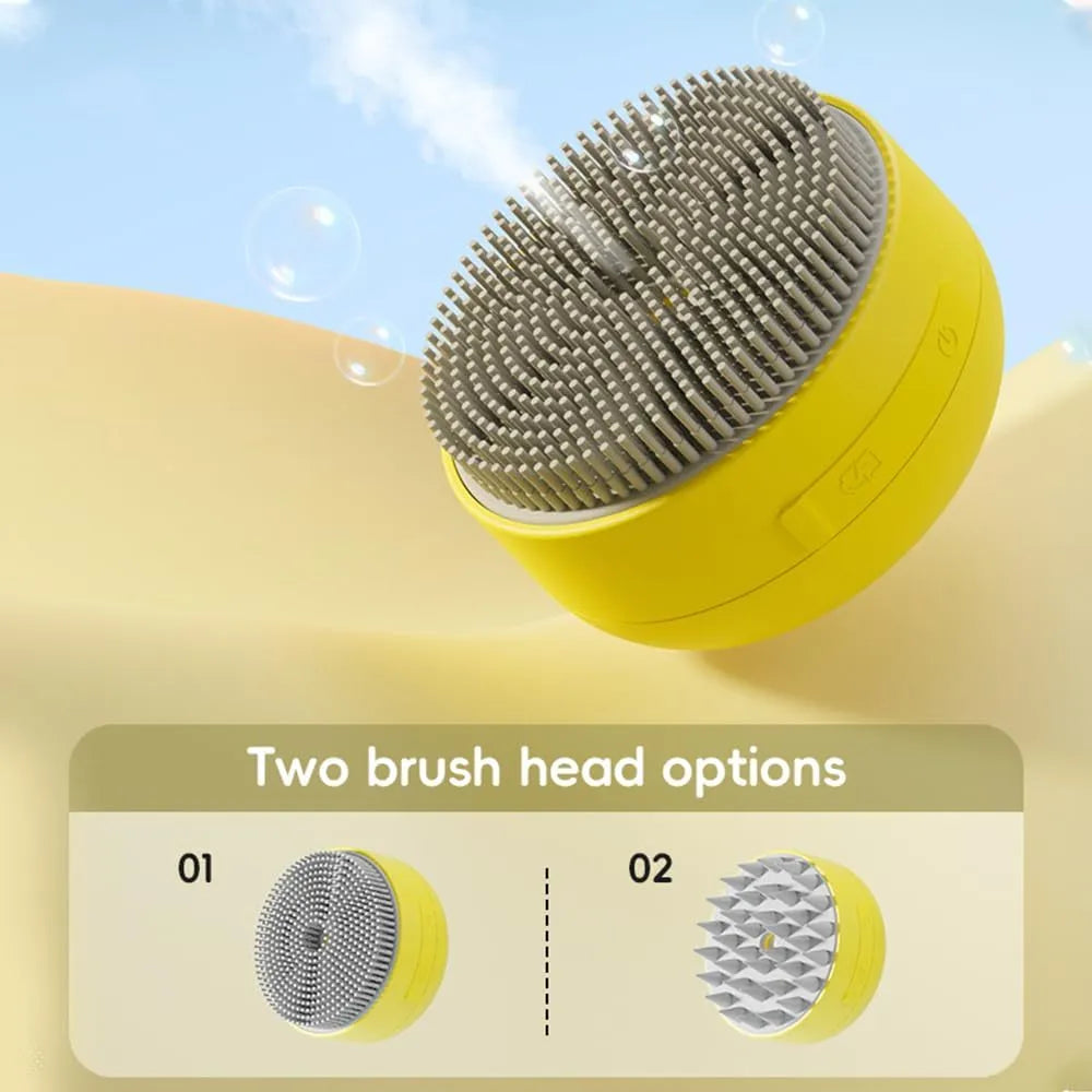 Green rechargeable cat steam brush with silicone bristles and steam function