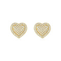 S925 sterling silver heart-shaped stud earrings with gold finish and moissanite stones