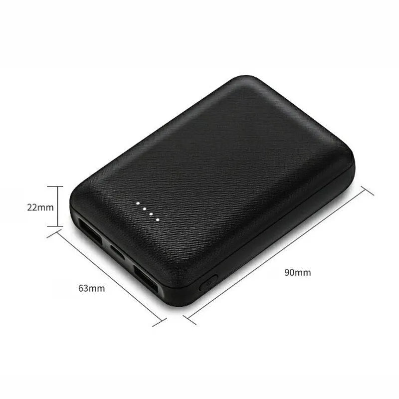 Black and white ultra-thin 10000mAh power bank showing multiple USB ports