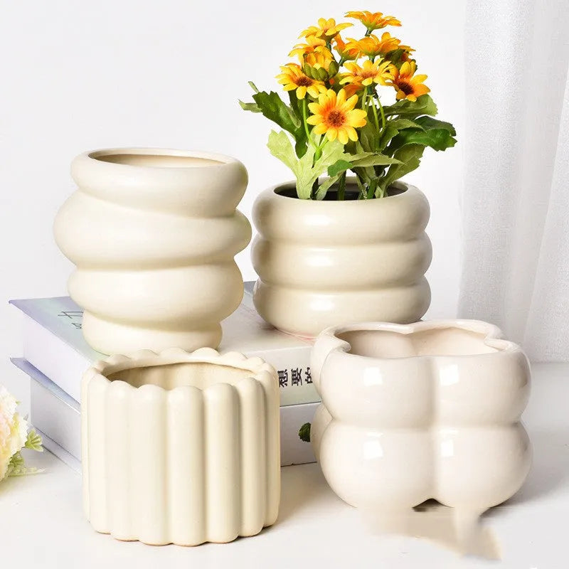 Roman column matte yellow ceramic flowerpot for indoor plant display