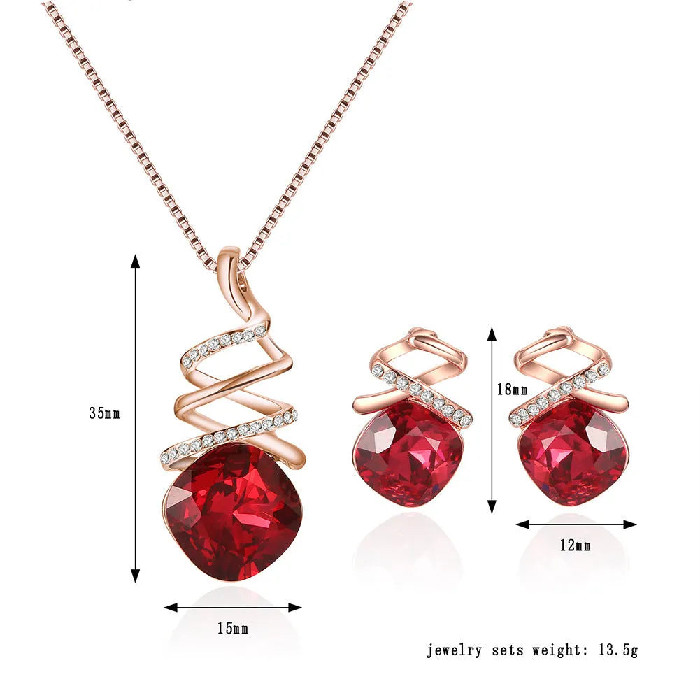 Women's alloy jewellery set with earrings and necklace featuring water wave chain and diamond processing