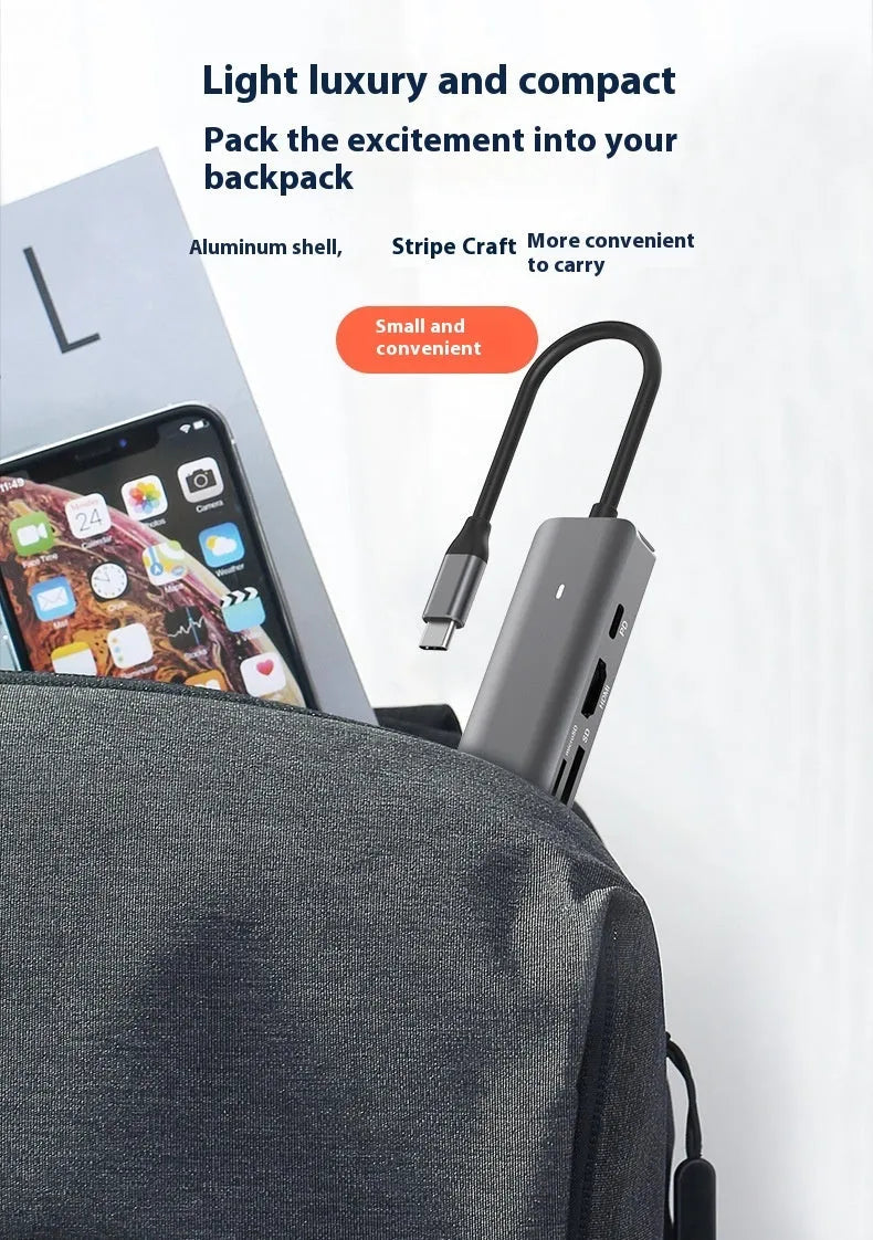 LQT-LH07 7-in-1 USB-C multi-function card reader hub for laptop and desktop.